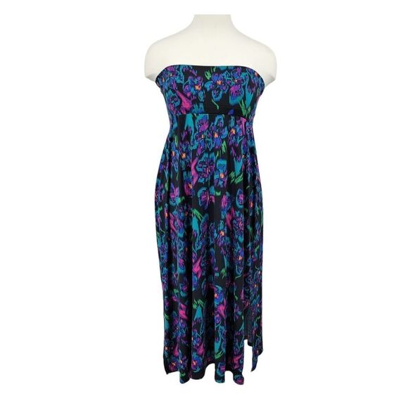 Beverly Drive Black Neon Florals Dress Skirt Swim cover-up Women's Plus Size - Picture 1 of 11
